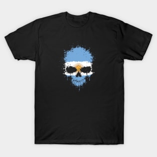 Chaotic Argentine Flag Splatter Skull T-Shirt